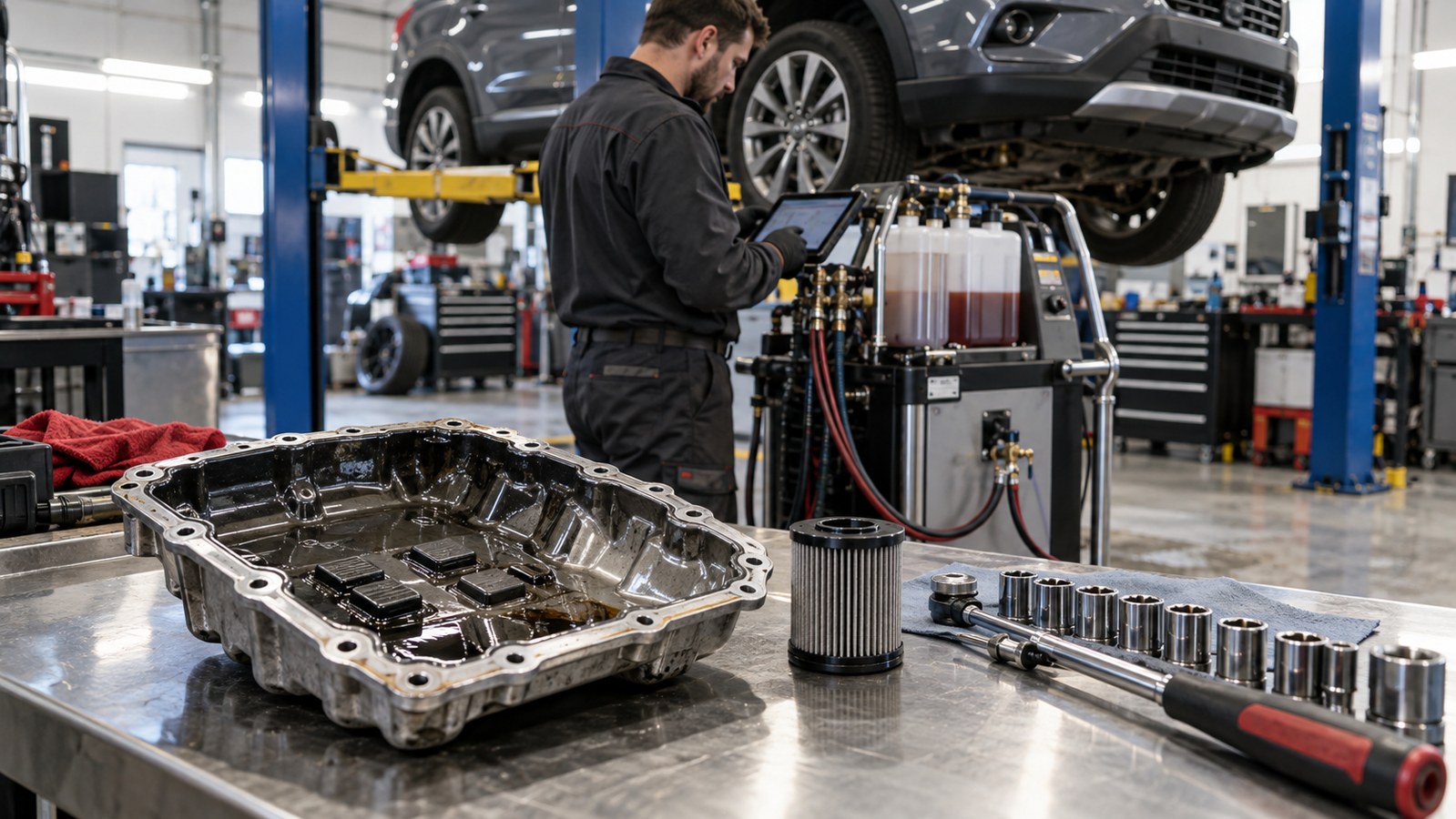 Поддон и фильтр вариатора при обслуживании трансмиссии CVT